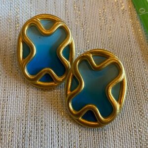 Turquoise blue enamel vintage earrings